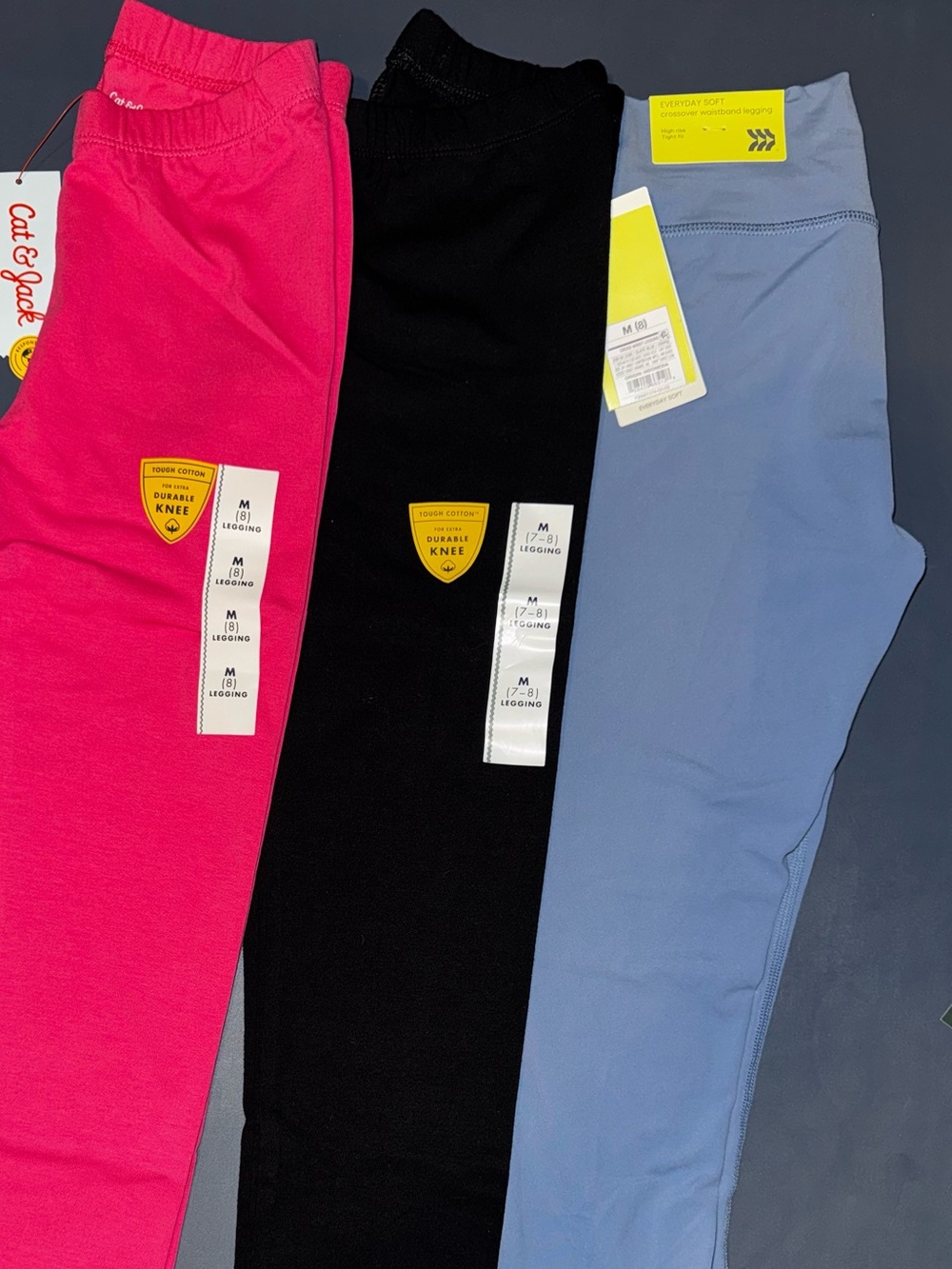 Bundle Cat & Jack girl’s leggings - Pink, Black & Light Blue- 3 Pack